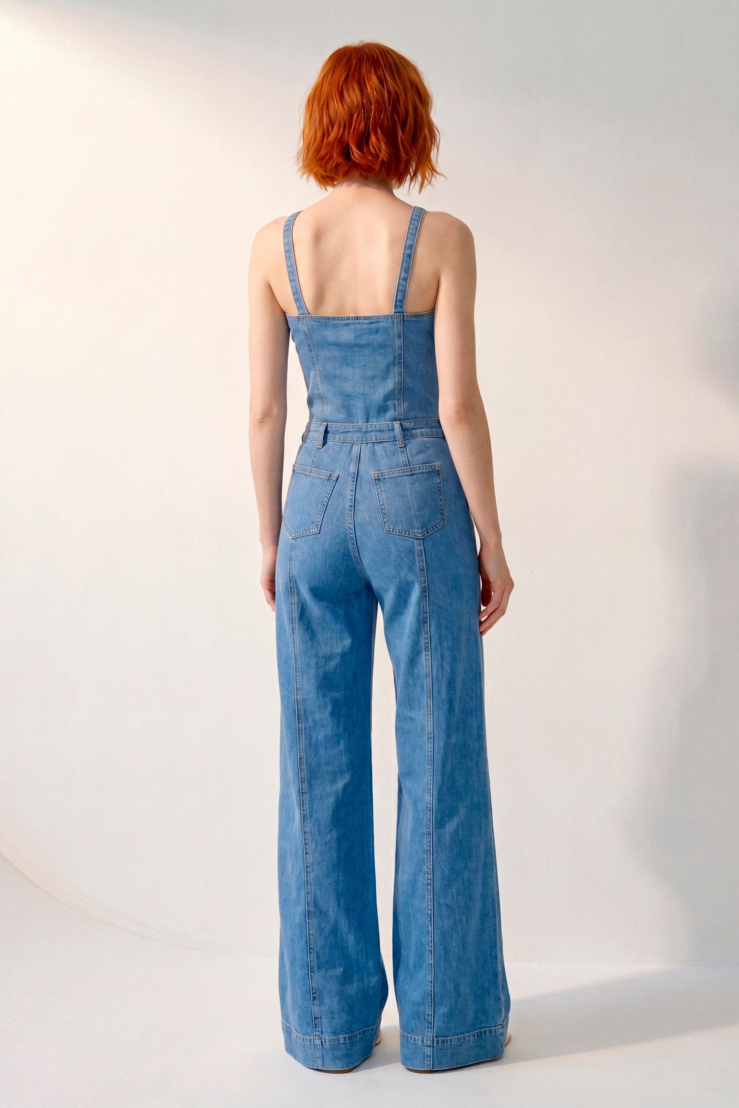 Jumpsuit Indigo · Mono Denim Halter Corset + Wide Leg