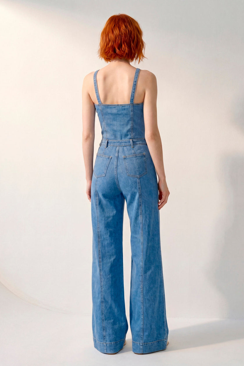 Jumpsuit Indigo · Mono Denim Halter Corset + Wide Leg