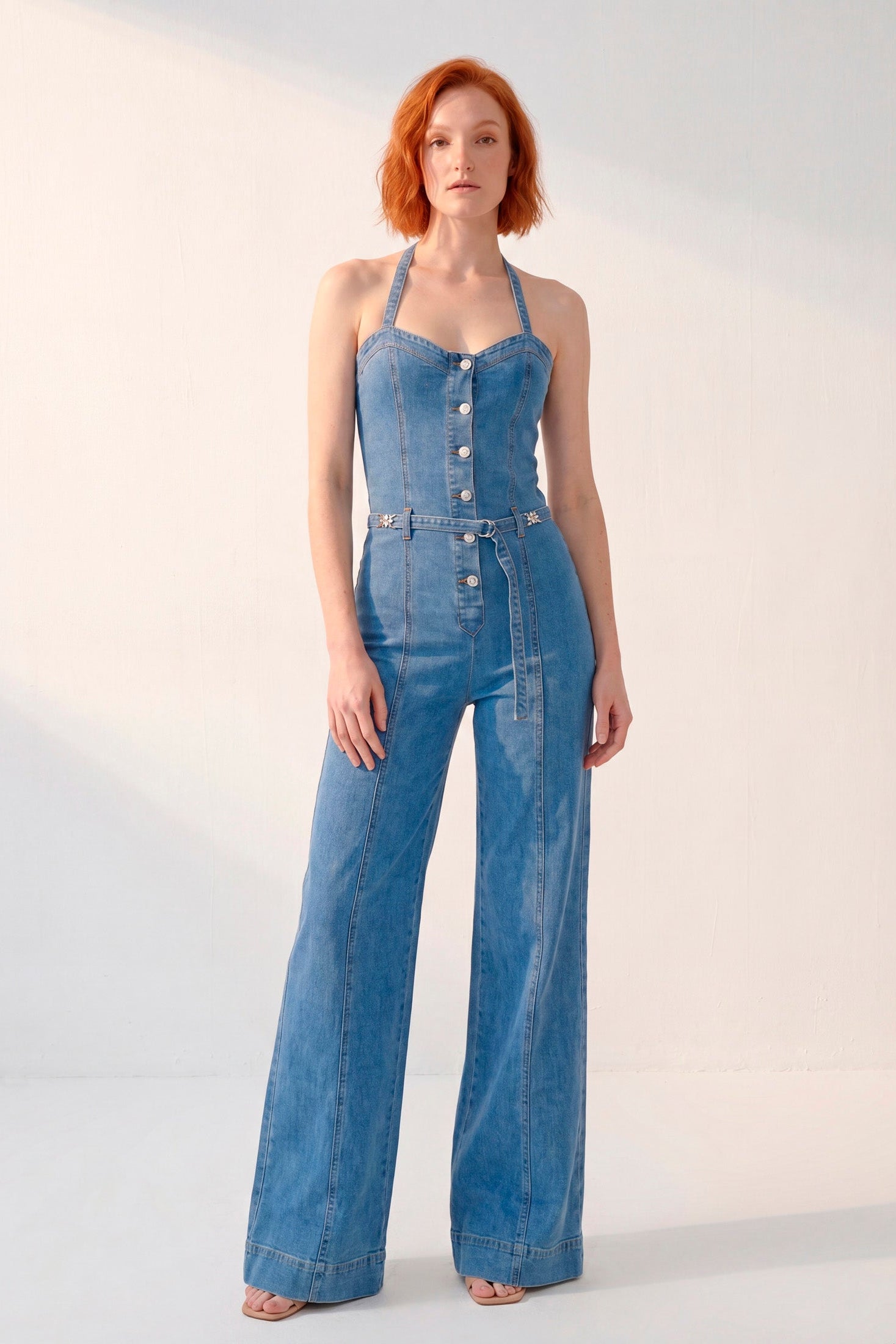 Jumpsuit Indigo · Mono Denim Halter Corset + Wide Leg