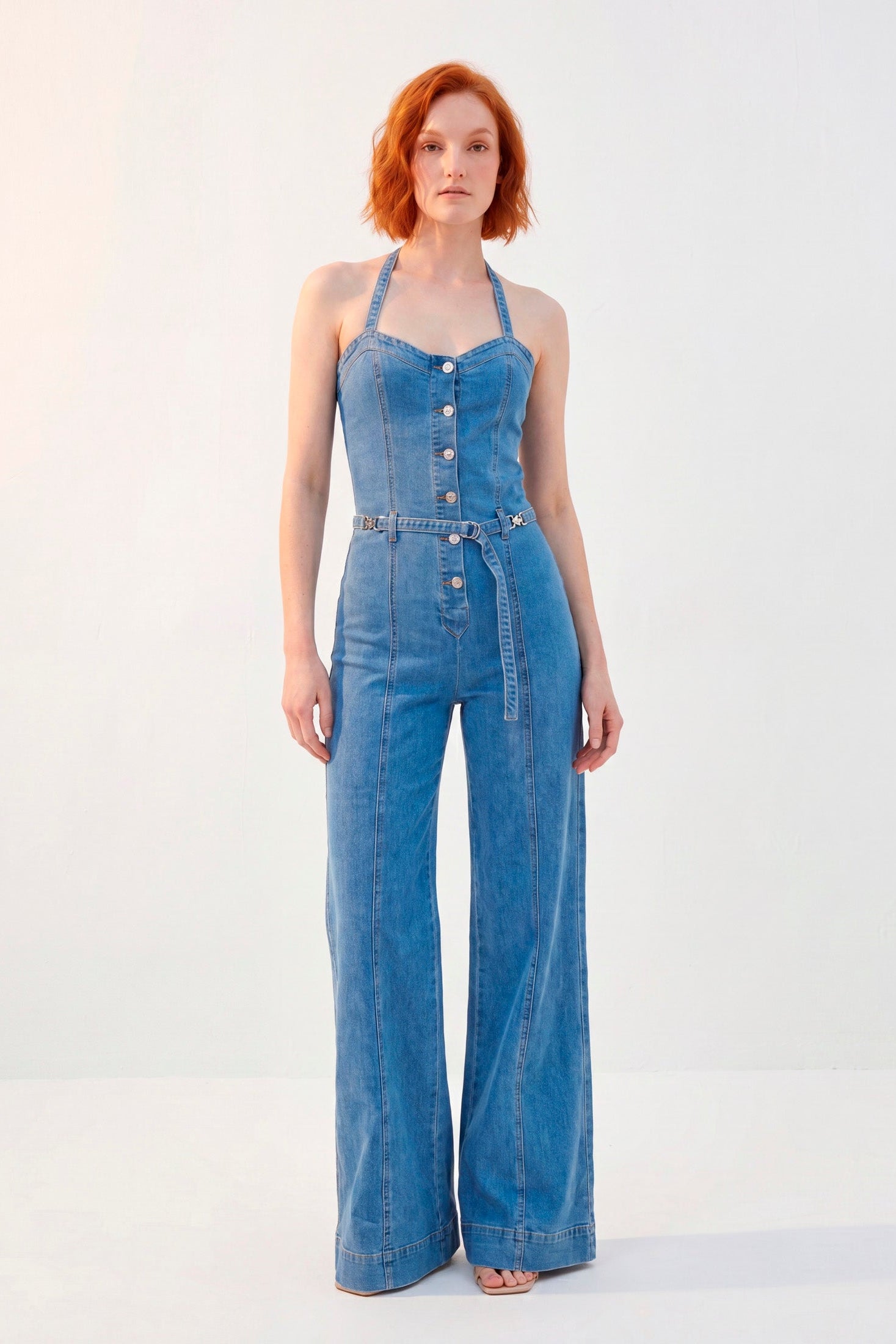 Jumpsuit Indigo · Mono Denim Halter Corset + Wide Leg