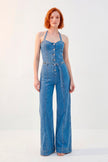 Jumpsuit Indigo · Mono Denim Halter Corset + Wide Leg