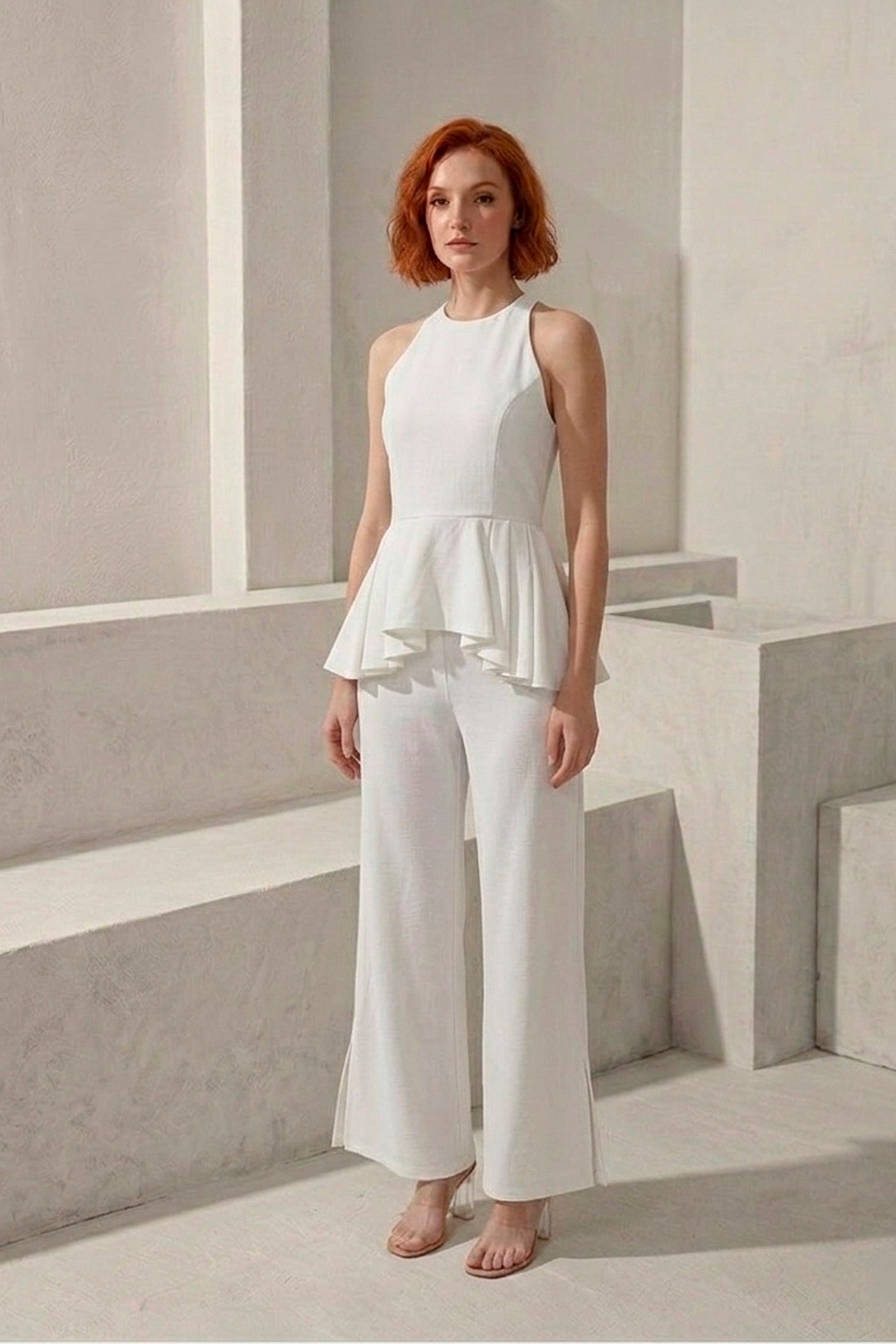 Set Valeria · Top Halter Peplum Espalda Descubierta + Palazzo Wide Leg