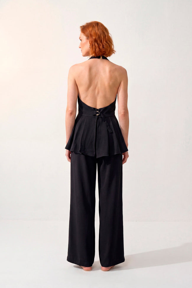 Set Valeria · Top Halter Peplum Espalda Descubierta + Palazzo Wide Leg