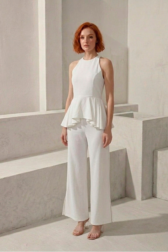 Set Valeria · Top Halter Peplum Espalda Descubierta + Palazzo Wide Leg