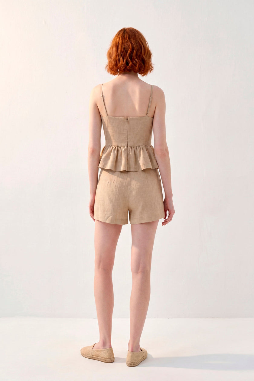 Set Dalia · Top Peplum Lino + Short Tiro Alto