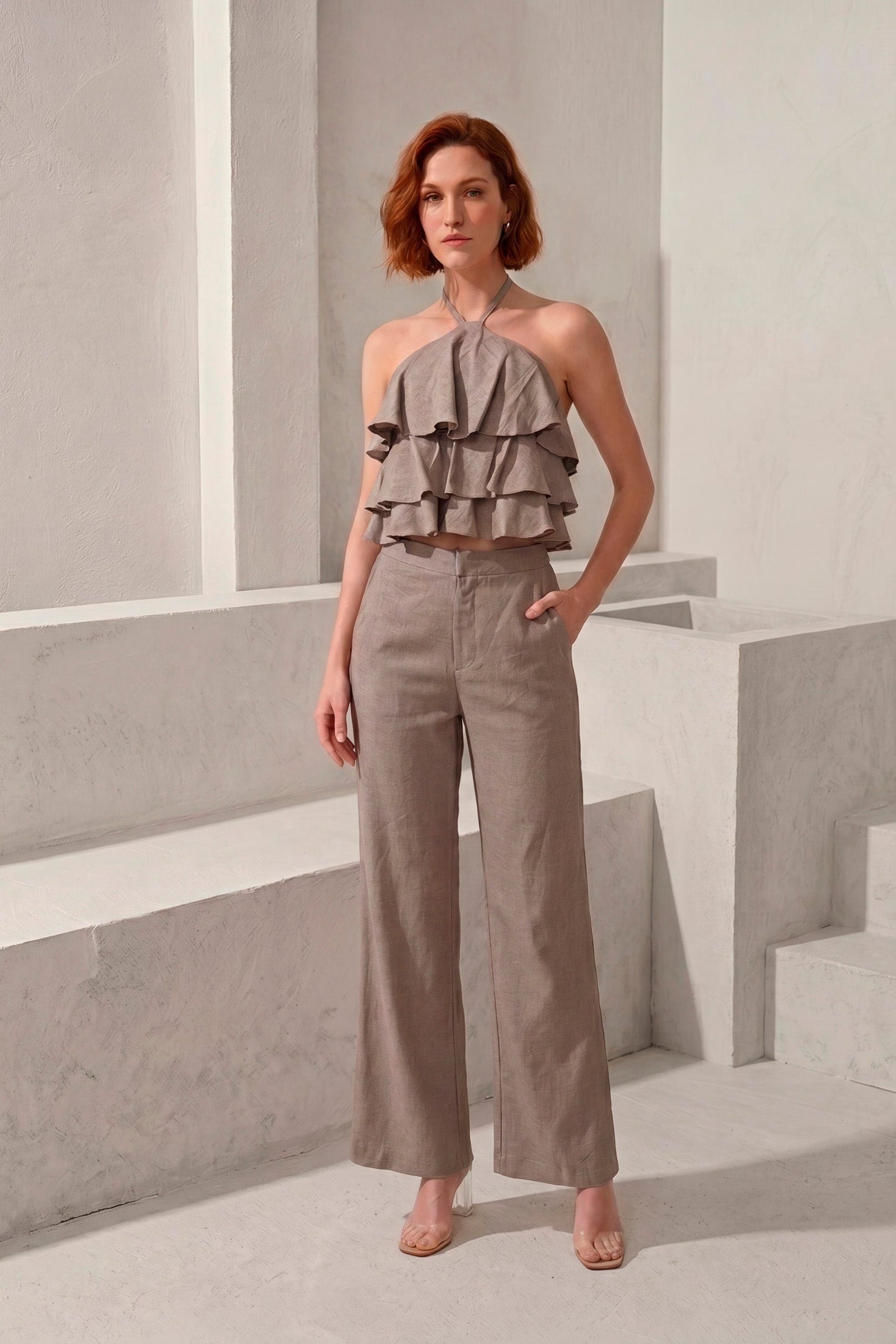 Set Top Halter Volantes + Palazzo JGz Celia