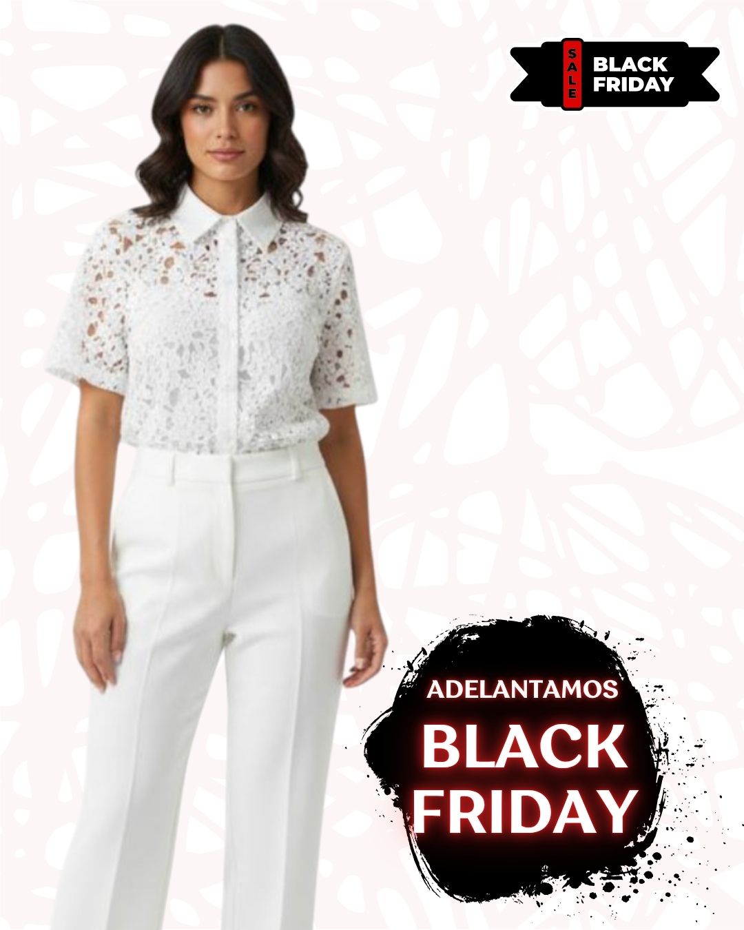 Blusa Guipur Blanca con Detalle Clásico