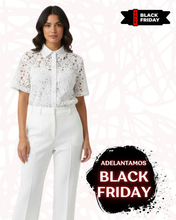 Blusa Guipur Blanca con Detalle Clásico