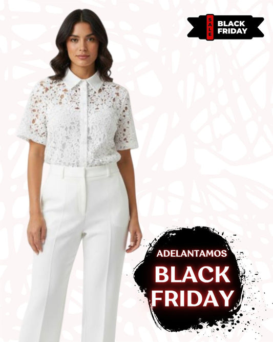 Blusa Guipur Blanca con Detalle Clásico