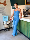 Jumpsuit Indigo · Mono Denim Halter Corset + Wide Leg