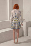 Vestido Mariposa · Mini Lino Bordado Floral · Mangas Globo + Botones Perla