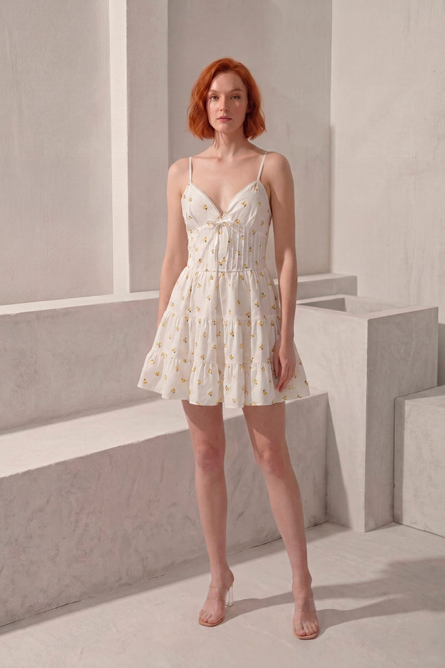 Vestido Blossom · Mini Floral Crema con Corset