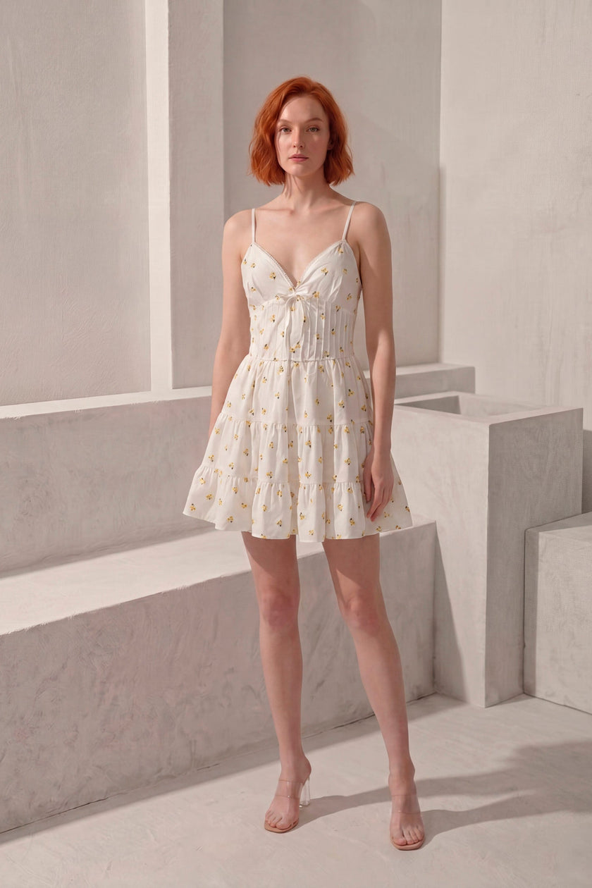 Vestido Blossom · Mini Floral Crema con Corset