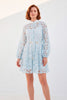 Vestido Celeste · Mini Encaje Azul Cielo · Manga Globo + Cuello Alto