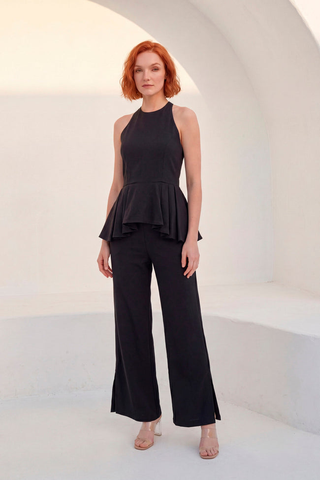Set Valeria · Top Halter Peplum Espalda Descubierta + Palazzo Wide Leg