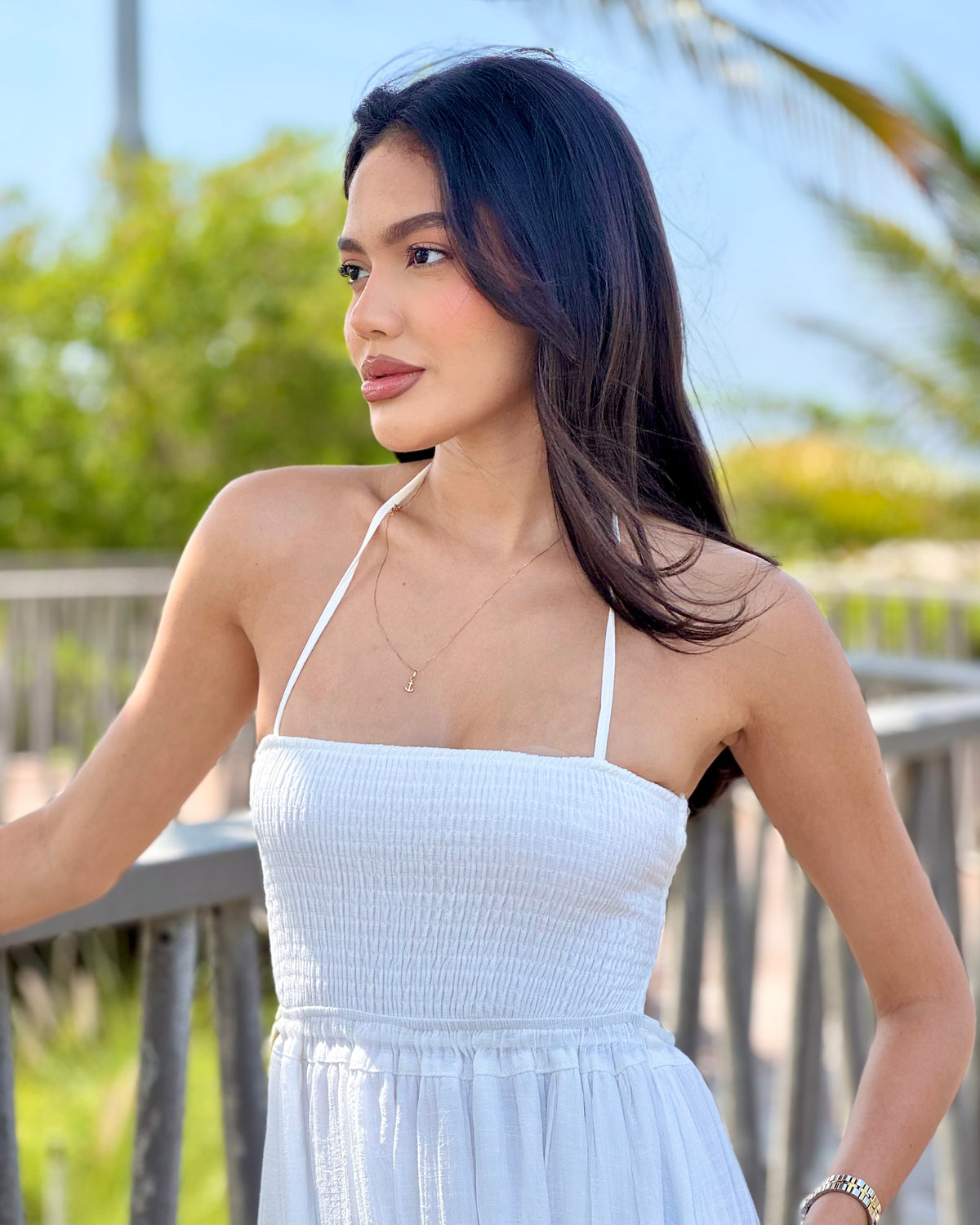 Maxi Vestido Smocked Halter Espalda Abierta