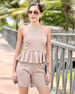 Set Dalia · Top Peplum Lino + Short Tiro Alto