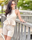 Set Dalia · Top Peplum Lino + Short Tiro Alto