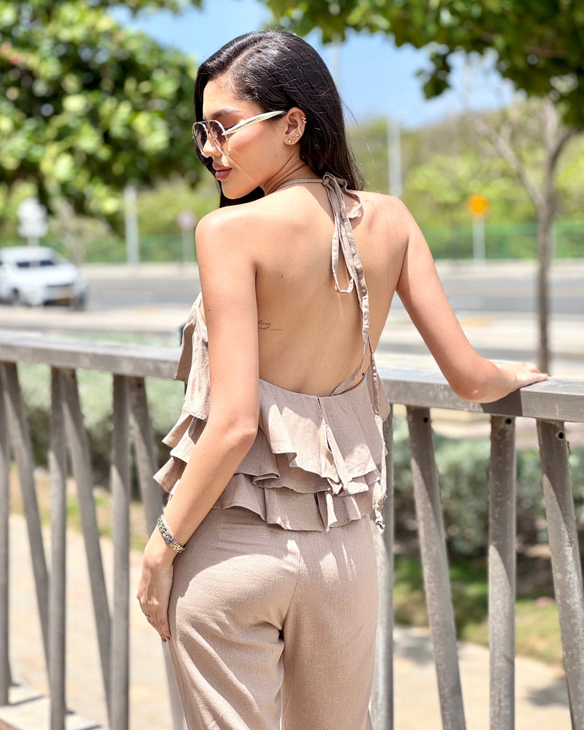 Set Top Halter Volantes + Palazzo JGz Celia