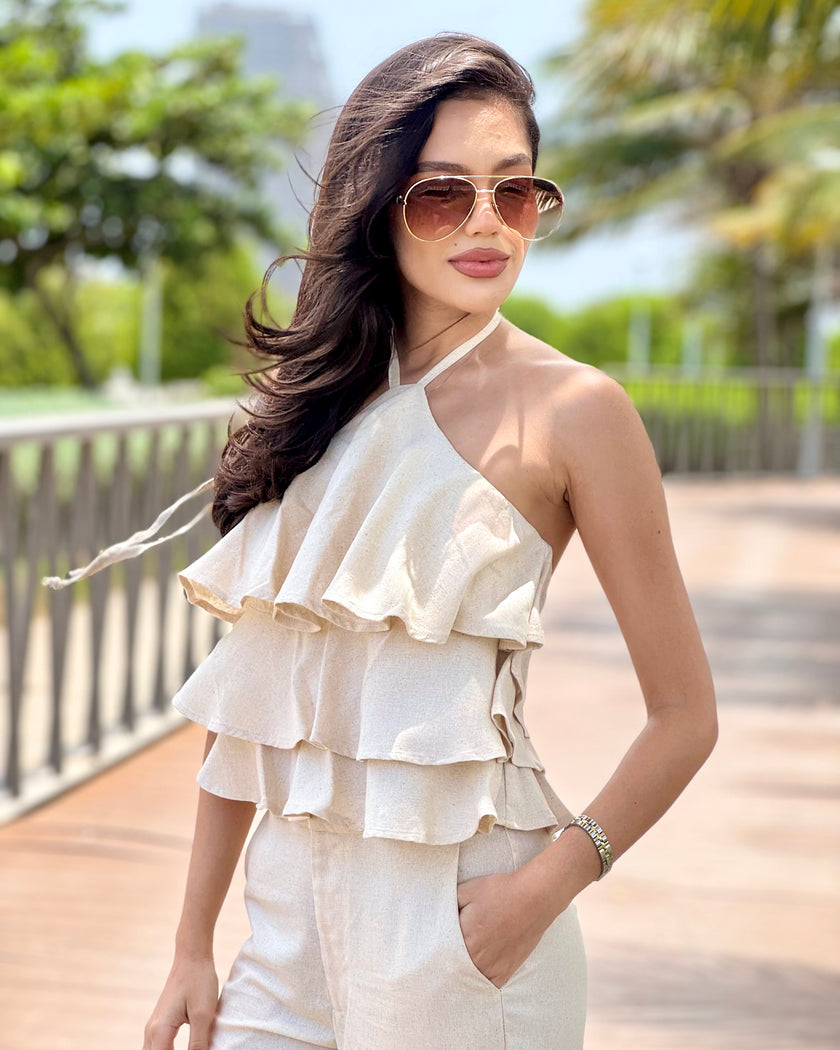Set Top Halter Volantes + Palazzo JGz Celia