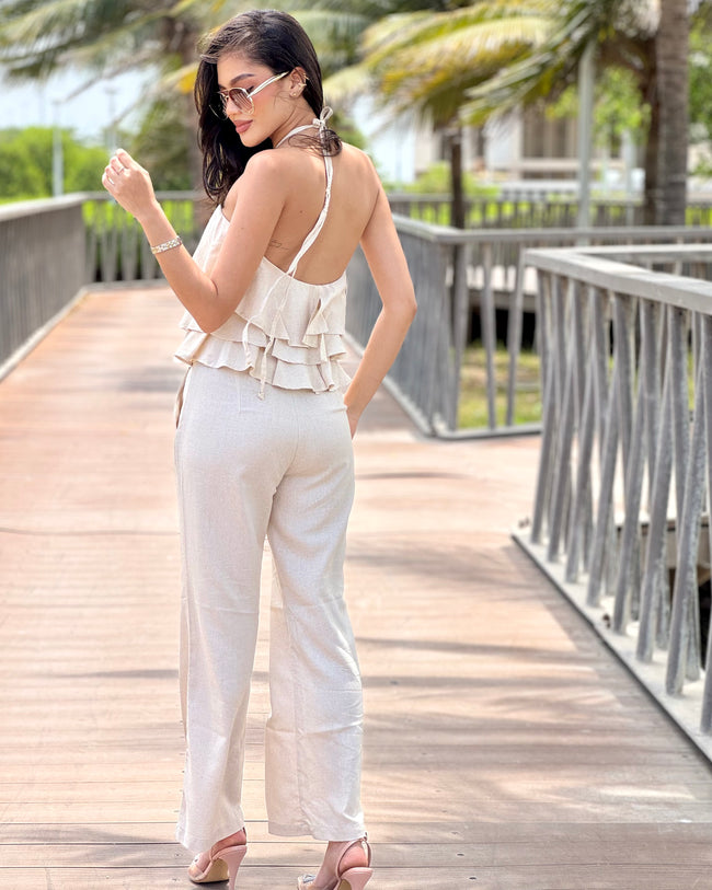 Set Top Halter Volantes + Palazzo JGz Celia