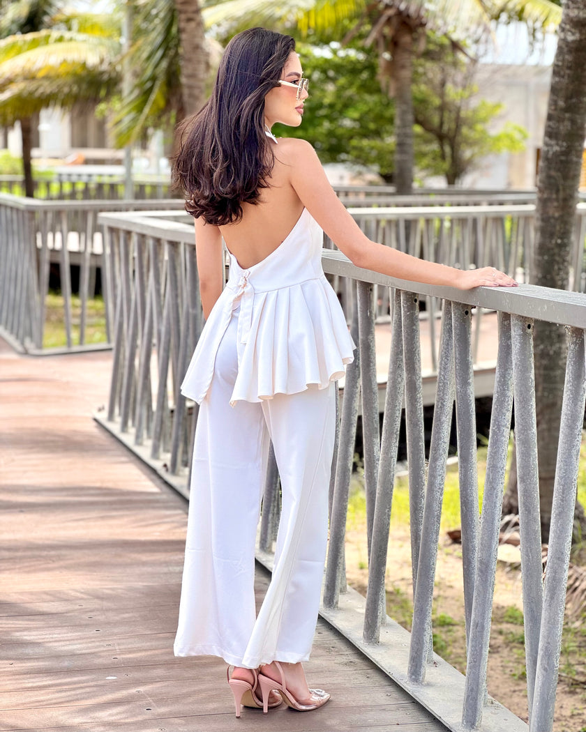 Set Valeria · Top Halter Peplum Espalda Descubierta + Palazzo Wide Leg
