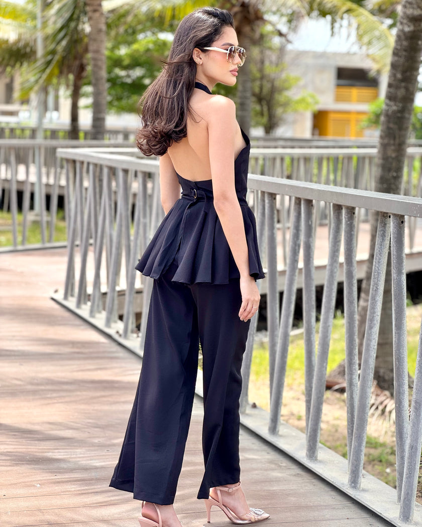 Set Valeria · Top Halter Peplum Espalda Descubierta + Palazzo Wide Leg