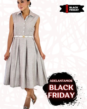 Vestido Midi a Rayas con Falda Plisada