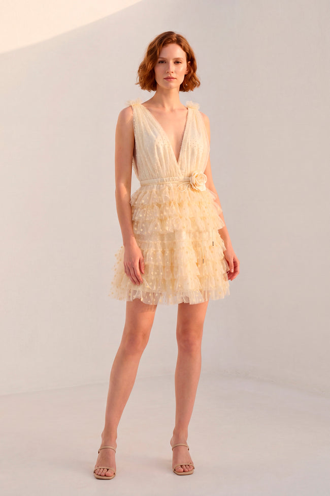 Vestido Corto Mini Tul Plumetis