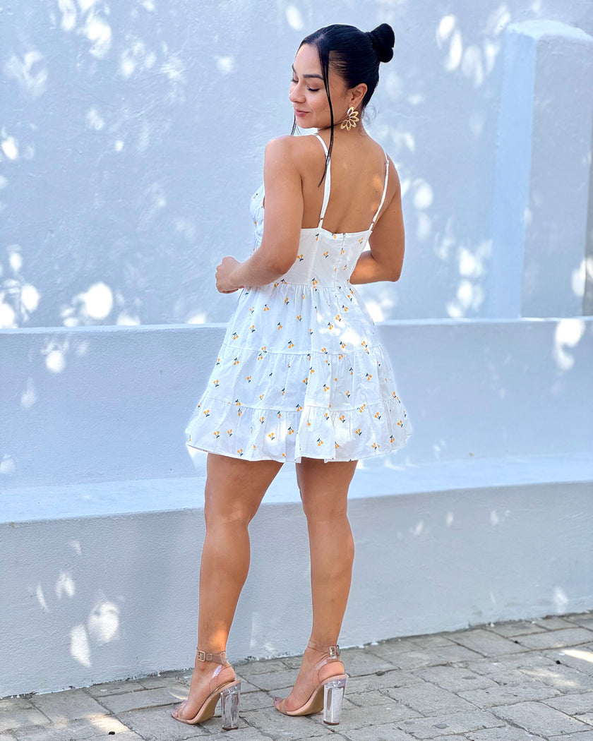 Vestido Blossom · Mini Floral Crema con Corset