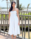 Vestido Mariana · Midi Bustier Bordado Floral Tonal · Tirantes Finos