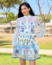 Vestido Mariposa · Mini Lino Bordado Floral · Mangas Globo + Botones Perla