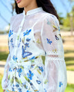 Vestido Mariposa · Mini Lino Bordado Floral · Mangas Globo + Botones Perla