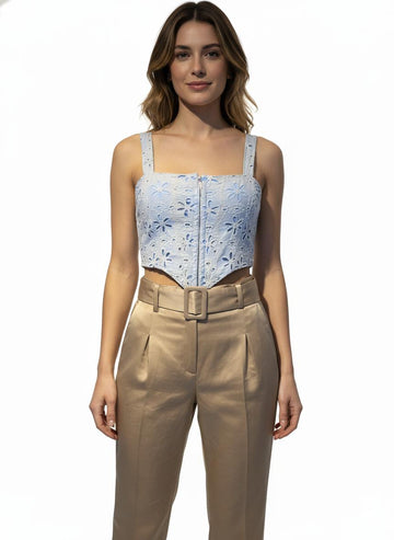 Crop top azul en broderie – Tirantes anchos