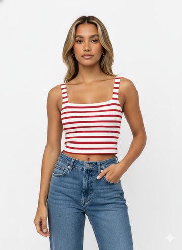 Crop top rayas blanco y rojo – Estilo marinero