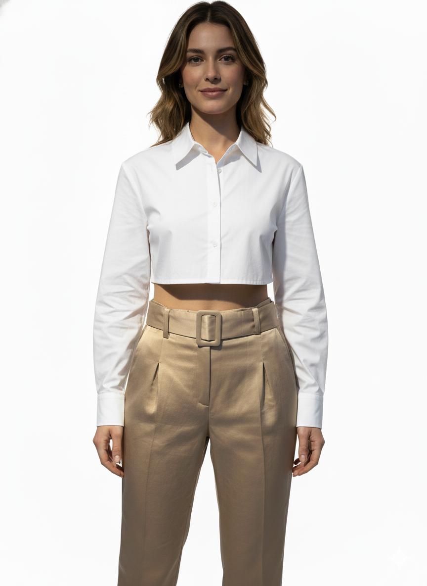 Blusa blanca crop camisera – Manga larga