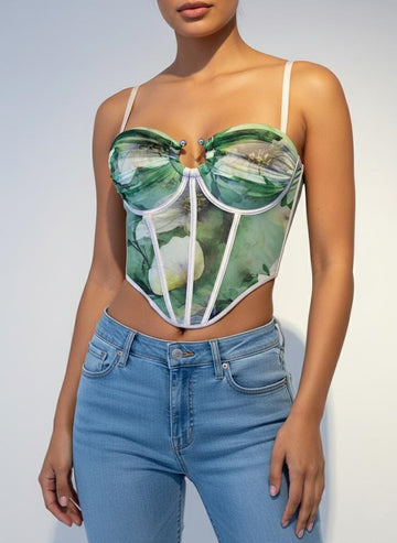 Corset Floral Verde “Garden Bloom”