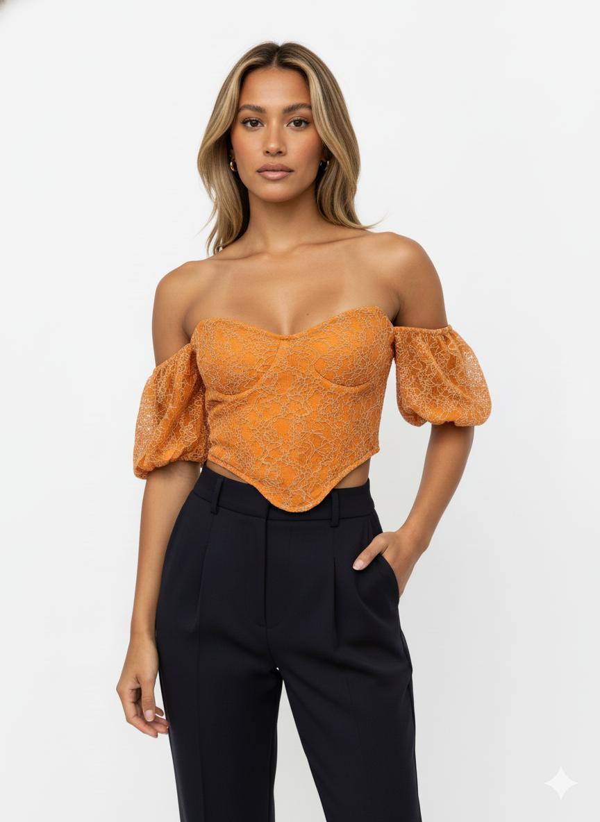 Top naranja de encaje – Off shoulder