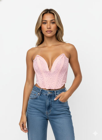 Corset Rosa con Brillos / Pedrería