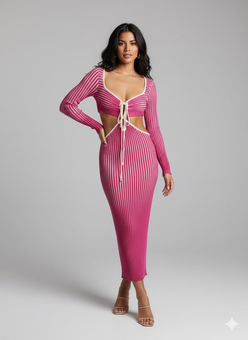 Vestido midi fucsia con aberturas laterales y top ajustable